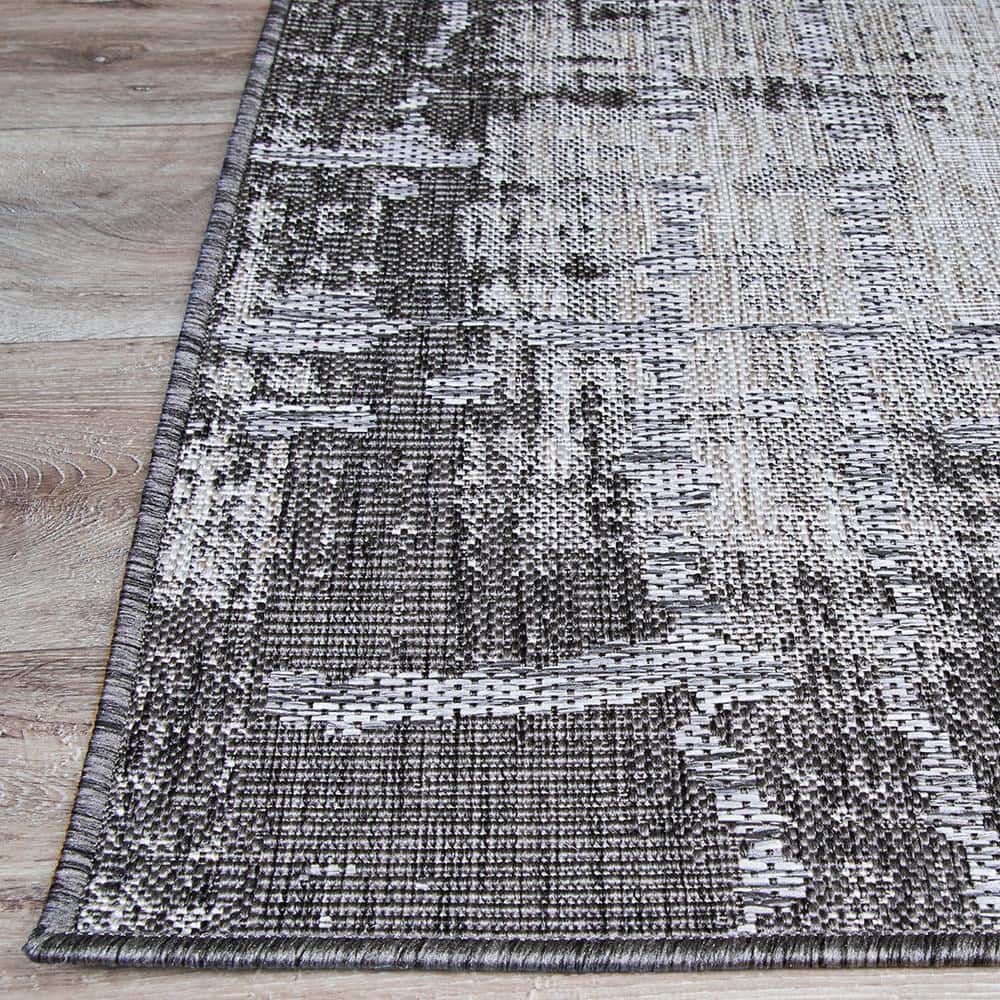 Charm Anthracite-Light Grey Flat Woven Reversible Area Rug 6 x 9