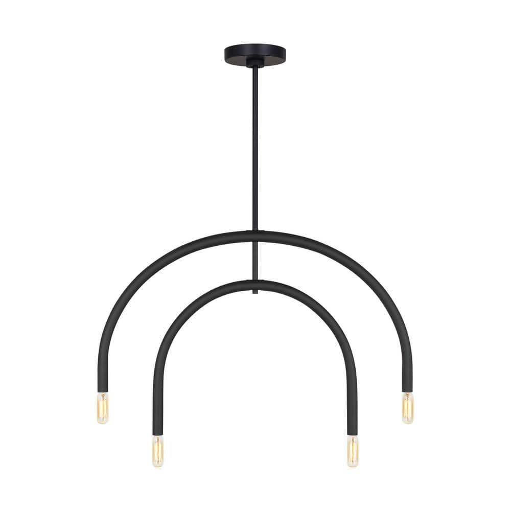 Midnight Black 4-Light Geometric Chandelier with Glass Shades