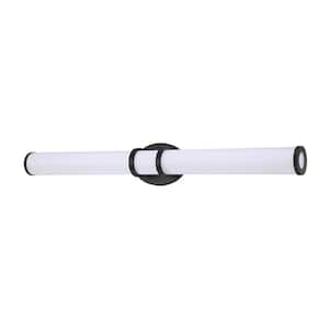 RINGS 35.5 in. 1 Light Black, White LED Vanity Light Bar with White Acrylic Shade