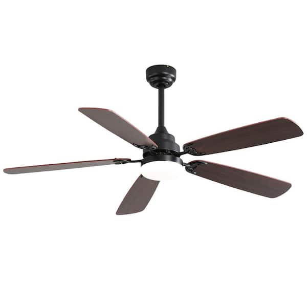 PUDO 52 in. Classic Integrated LED Black Indoor Ceiling Fan Light with 2 Color Blade and Adjustable Color Temperature