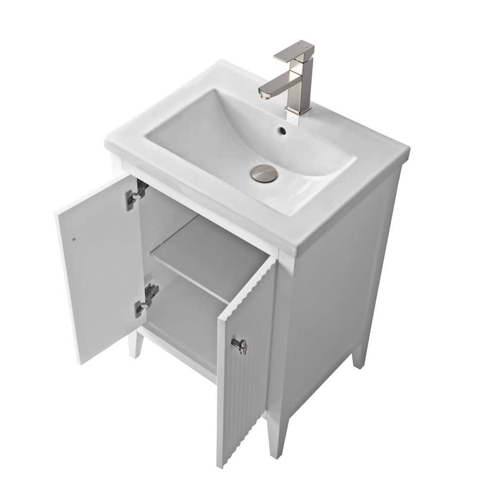 Linear White 24" Single Sink Bathroom Vanity with Ceramic Top