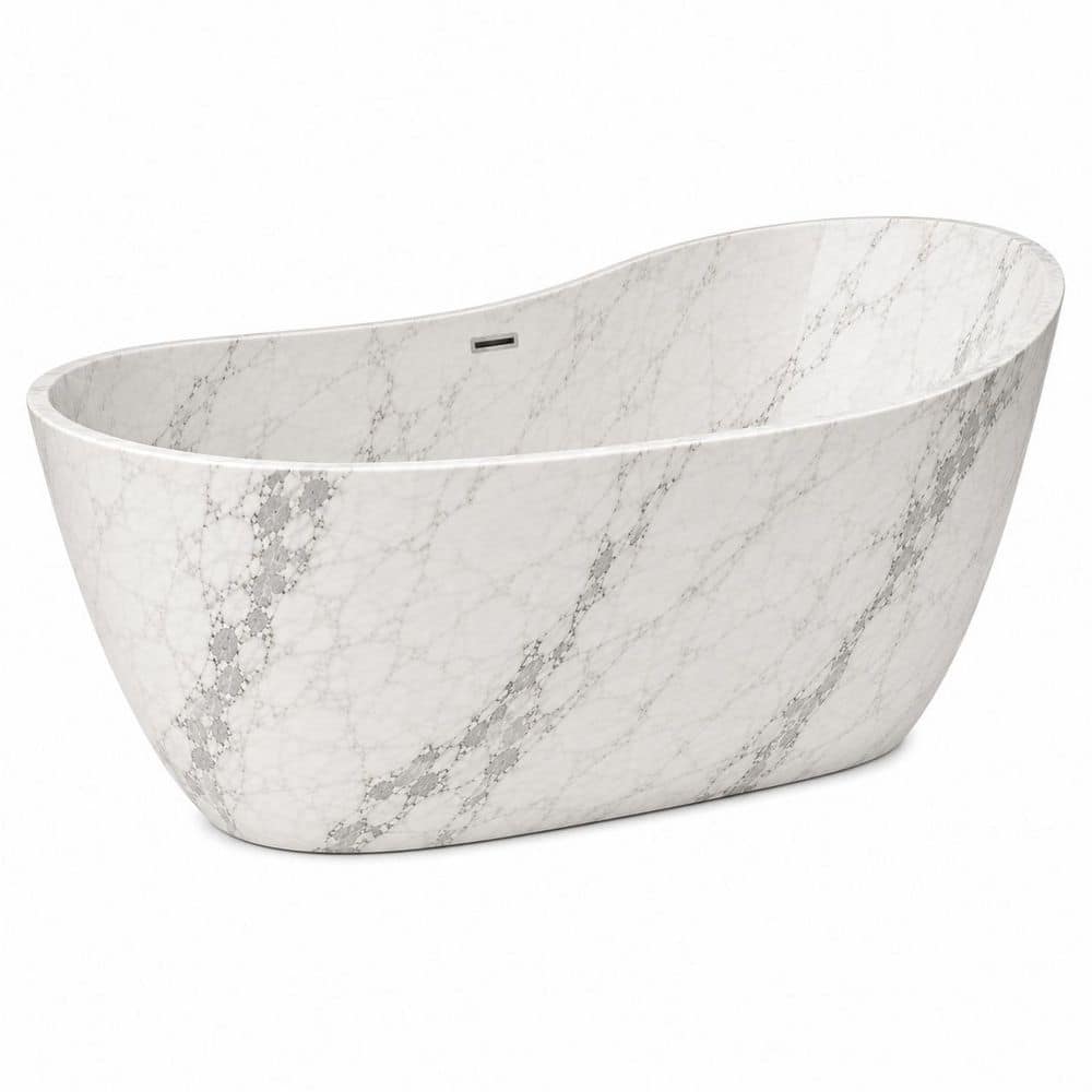 59 in. x 29.5 in. Acrylic Freestanding Soaking Bathtub in Matte Carrara Marble with Brushed Nickel Drain price history on PriceWatchPro