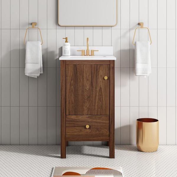 Rory 20 in. Single Sink Walnut Bath Vanity with White Engineered Marble Top (Assembled)