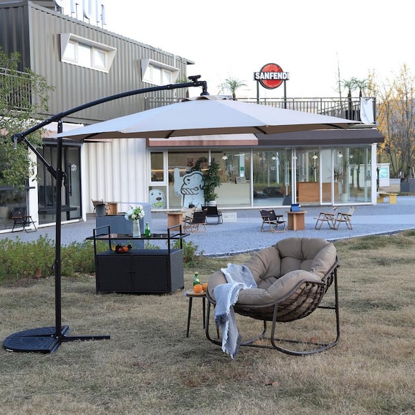 Tunearary 10 ft. Khaki Market Outdoor Solar Patio Umbrella with 40 LED Lights and 4-Ground Stakes