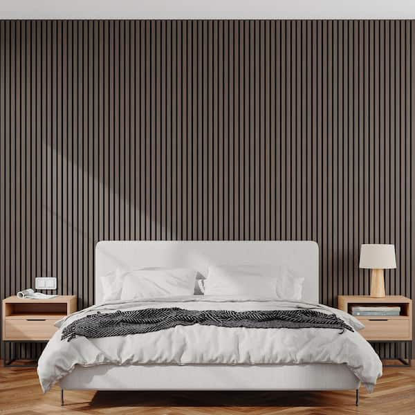 0.9 in. x 1.97 ft. x 7.87 ft. Brown Acoustic/Sound Absorb 3D Oak Overlapping Wood Slat Decorative Wall Paneling 1-Pack