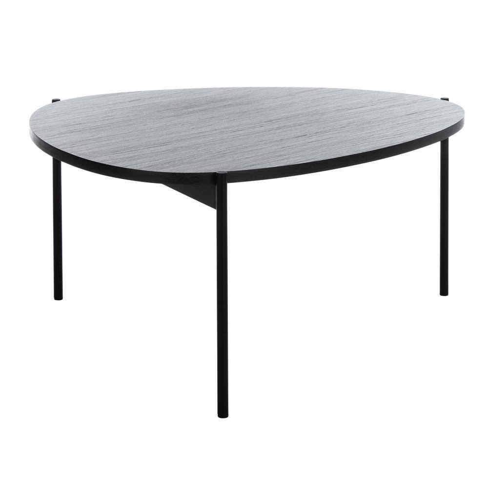 Transitional Oval Coffee Table in Dark Grey Oak with Black Iron Legs