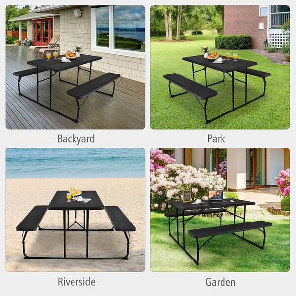 Boyel Living 59 in. Black Rectangle Stainless Steel Folding Picnic