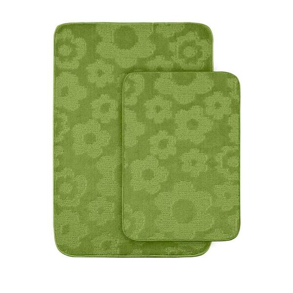 Garland Rug Flowers Lime Green 20 in x 30 in. Washable Bathroom 2-Piece Rug Set