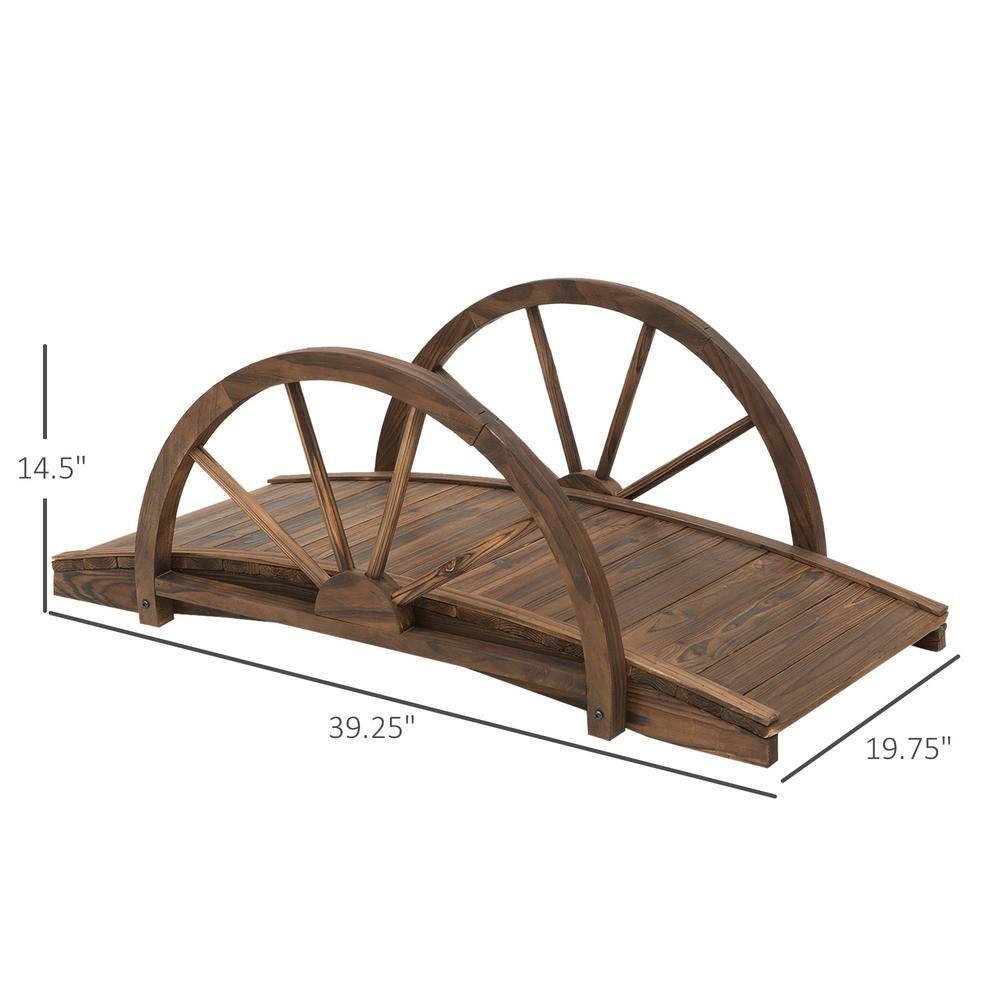 3.3ft Stained Fir Wood Garden Bridge with Half-Wheel Railings