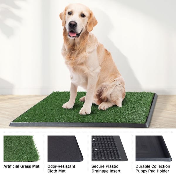 Dog Grass Pad with Tray, Artificial Grass Mats Washable Grass Pee Pads for Dogs, Pet Toilet Potty Tray for Puppy & Small Pet, Dogs Turf Potty Training