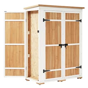 48.6 in. W x 25.2 in. D x 65.7 in. H White Brown Wood Outdoor Storage Cabinet, 4 Lockable Doors
