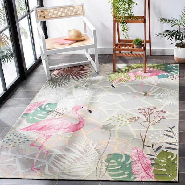 Barbados Gray/Pink 8 ft. x 8 ft. Square Novelty Animal Print Indoor/Outdoor Area Rug