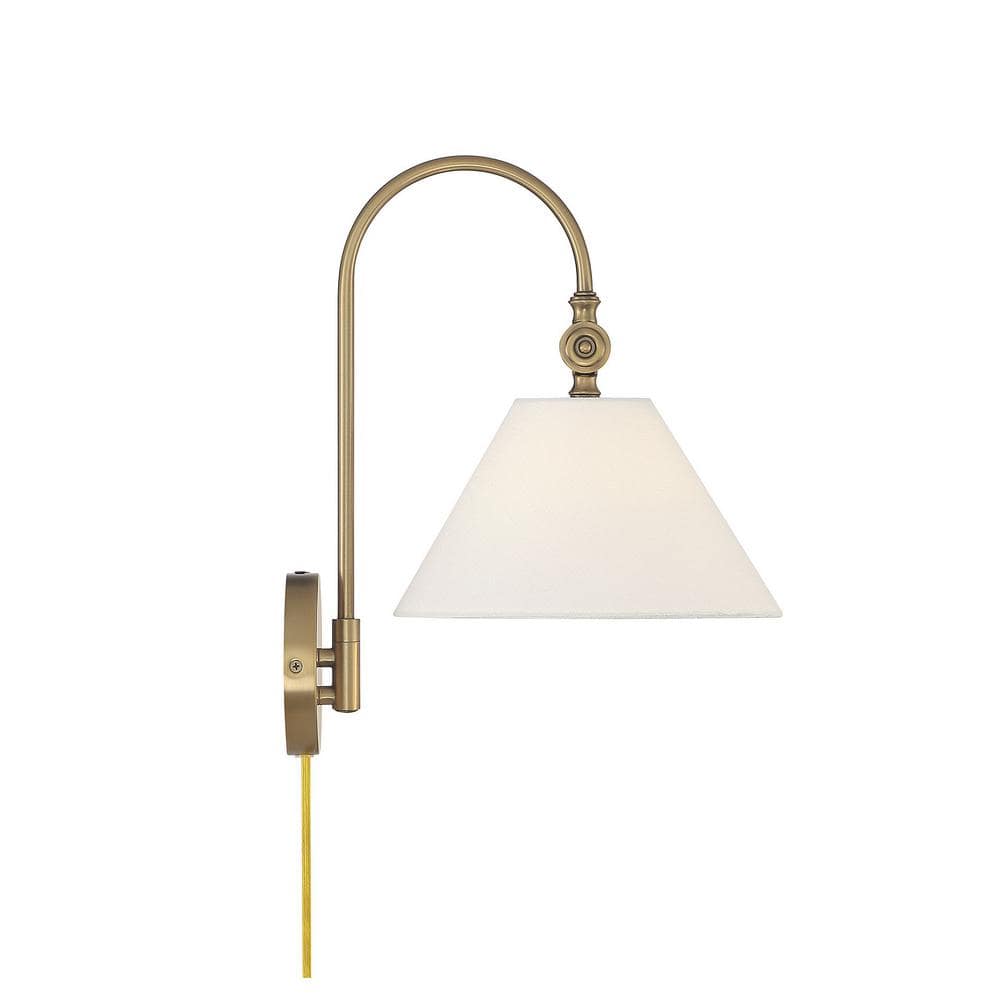 Meridian Adjustable Arm 16" Wall Sconce in Natural Brass with White Shade