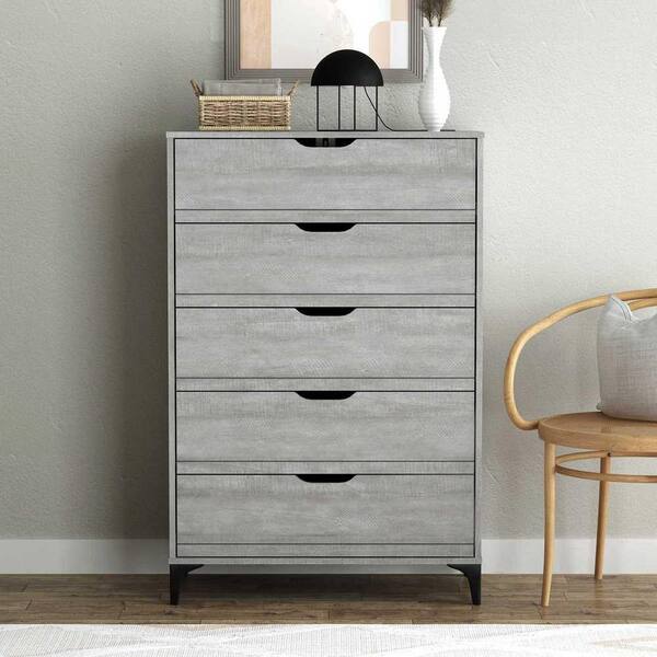 Lakefront Wide Drawer Dresser Storage Organizer 5-Drawer Closet Shelves (11.4D x 39.3W x 21.6H), Grey