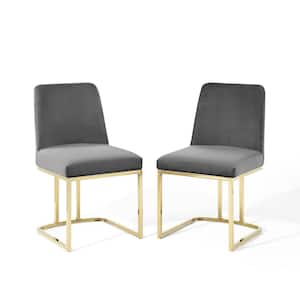 Amplify Gray Velvet Sled Base Dining Chairs (Set of 2)