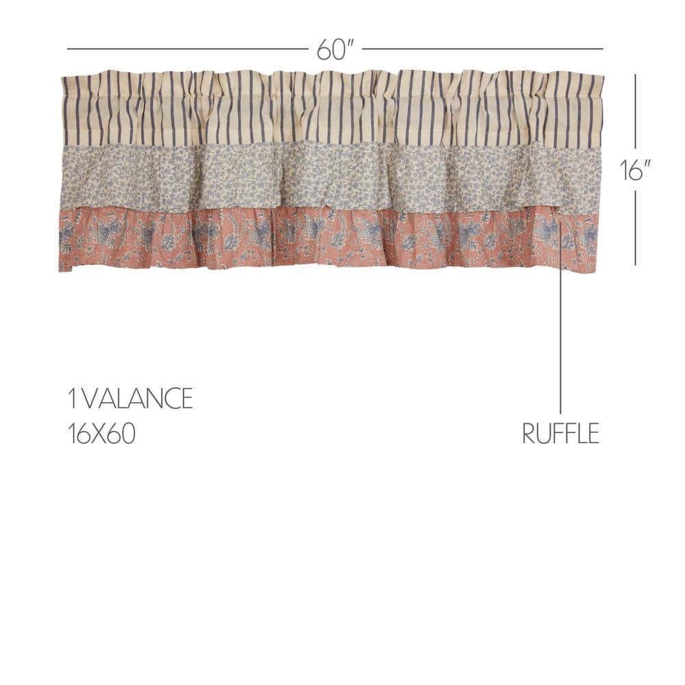 Kaila Blue and Pink Ruffled Cotton Kitchen Valance 16x60
