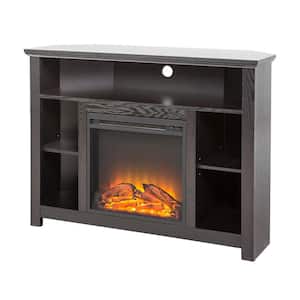Highboy 44 in. Black MDF Corner TV Stand 48 in. with Electric Fireplace