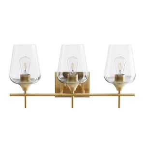 3-Light Antique Brass Wall Sconce Vanity Lights with Glass Shade