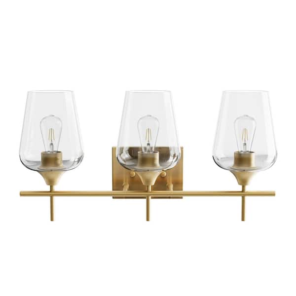 Merra 3-Light Antique Brass Wall Sconce Vanity Lights with Glass Shade