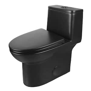 Concord 12 in. Rough in Size 1-Piece 1.28 GPF Single Flush Elongated Toilet in Black Seat Included