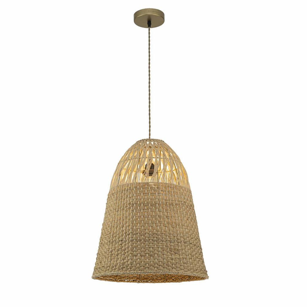 Willa 60 Watt 20 in. 1-Light Gold Pendant Light Coastal Boho Bell Shaped for Living Room or Foyer with Rattan Shade price history on PriceWatchPro