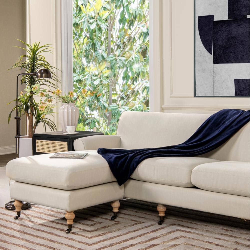 Alana 88" Light Beige Linen Reversible L-Shape Sectional Sofa