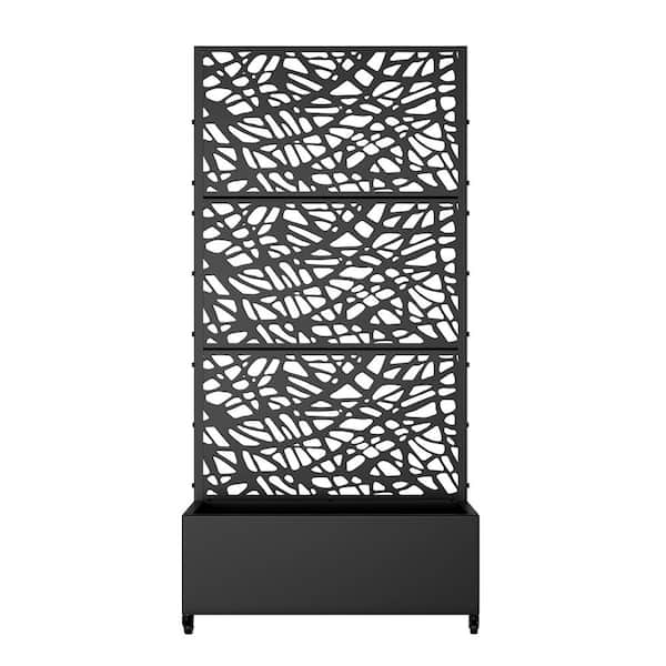 Lirago 72 in. H x 35 in. W Rectanglar Black Outdoor Metal Privacy Screen Planter Box Wall Decor in Grid Pattern