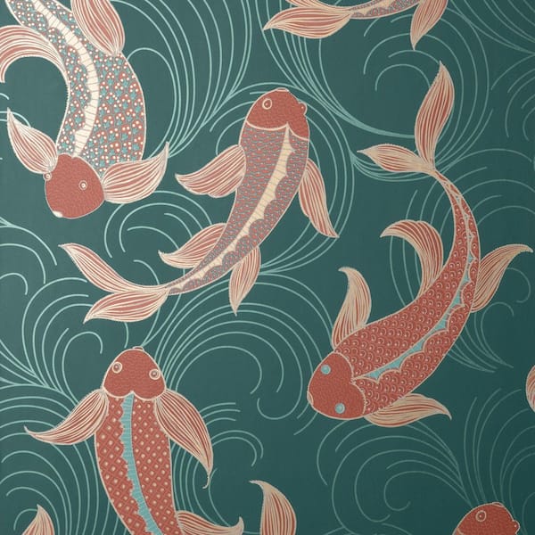Dashiell Teal Decorative Fish Wallpaper
