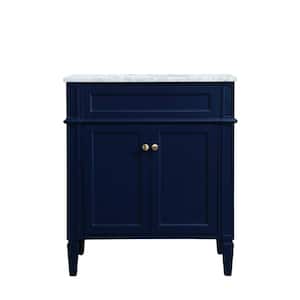 Timeless Home 30 in. W x 21.5 in. D x 35 in. H Single Bathroom Vanity in Blue with White Marble Top and White Basin