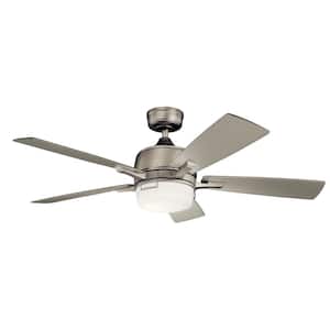 Leeds 52 in. Indoor Brushed Nickel Downrod Mount Ceiling Fan with Integrated LED with Wall Control Included