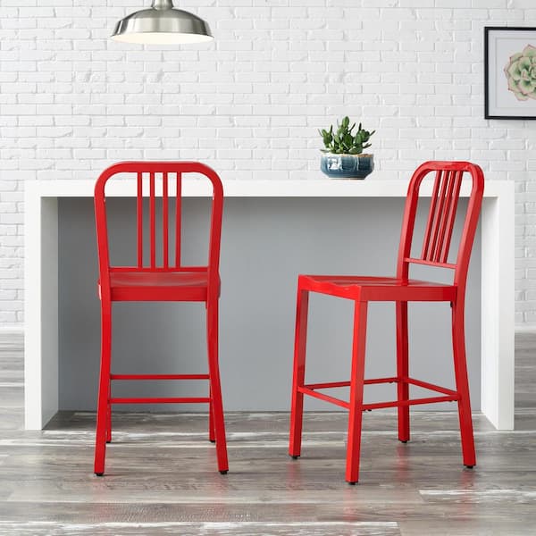 StyleWell Kipling Ruby Red Metal Counter Stool with Back