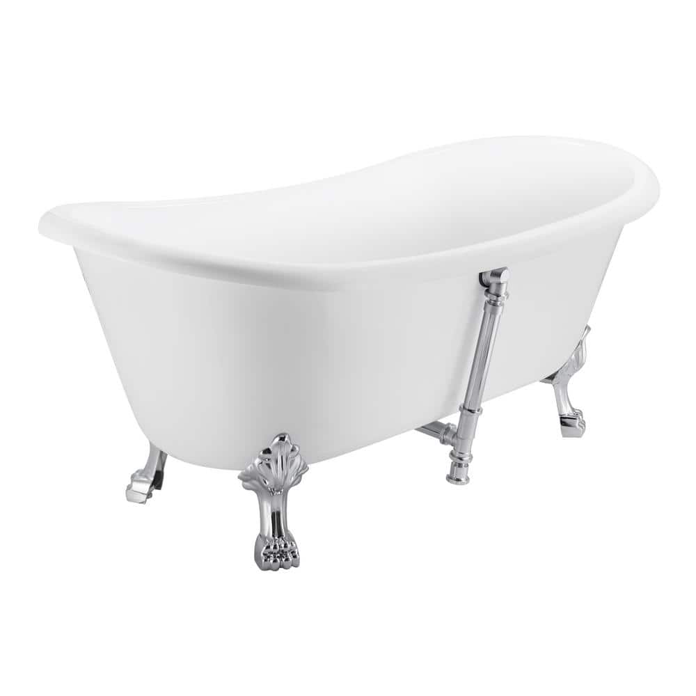 Contemporary 66.30 in. x 30.42 in. Soaking Bathtub with Center Drain in Whi