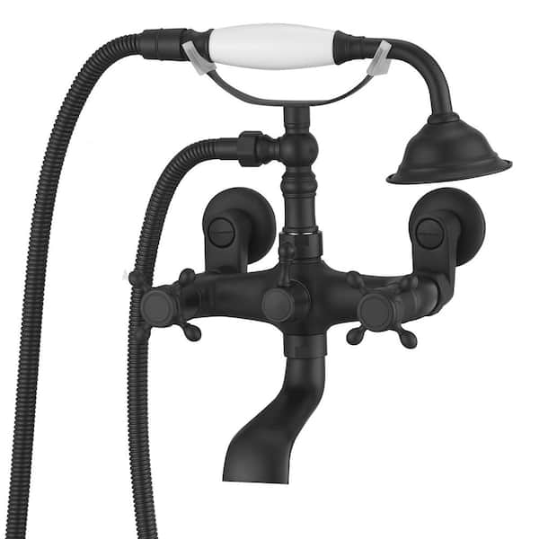 HOMEMYSTIQUE 3-Handle Claw Foot Freestanding Tub Faucet with Telephone Hand Shower in Matte Black