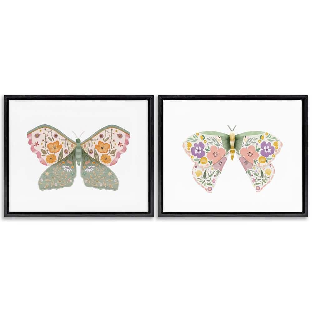 Folk Florals Butterflies by Kim Allen 2-Pieces Black Floater Frame Animal Graphic Art Print 25 in. x 31 in. price history on PriceWatchPro