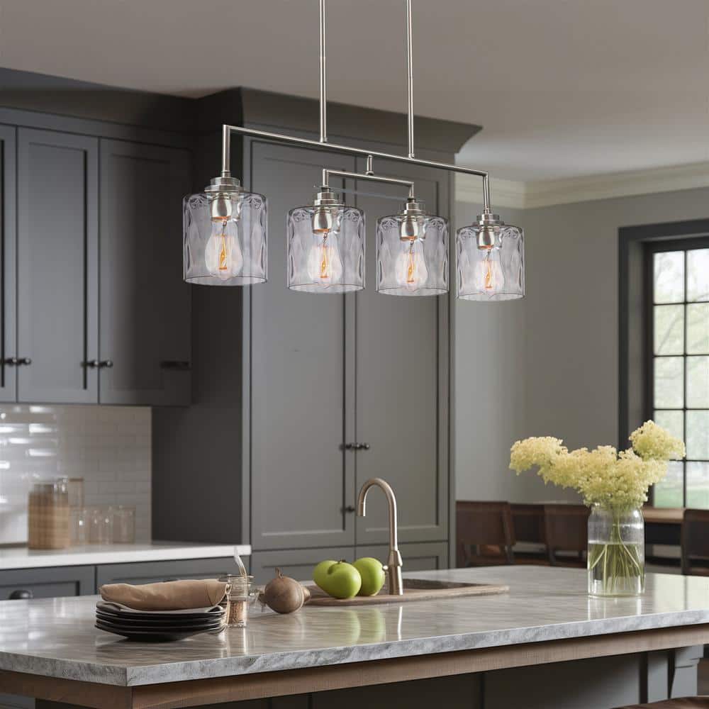 Monroe 28" Brushed Nickel 4-Light Island Pendant with Clear Glass Shades