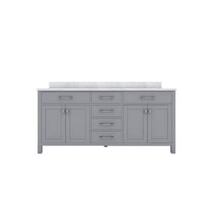 STYLE1 72 in. W x 22 in. D x 35 in. H Ceramic Sink Freestanding Bath Vanity in Gray with Carrara White Marble Top