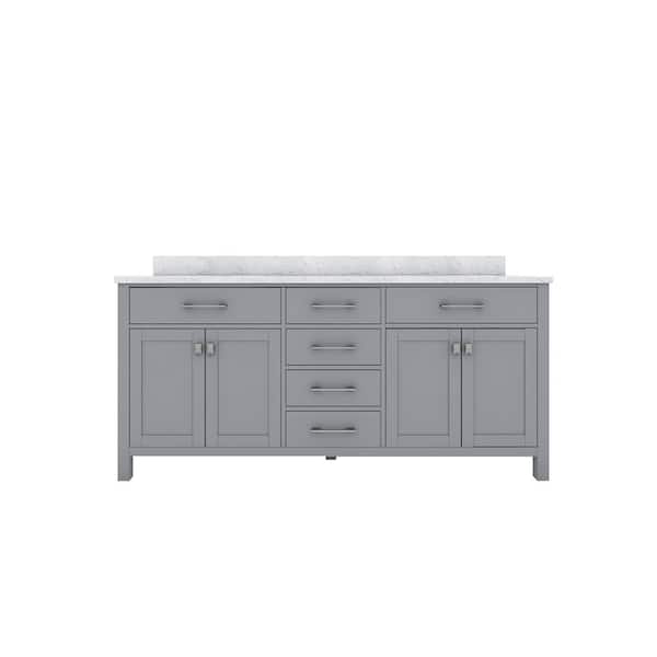 Sinber STYLE1 72 in. W x 22 in. D x 35 in. H Ceramic Sink Freestanding Bath Vanity in Gray with Carrara White Marble Top
