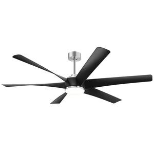 Hector II 65 in. Indoor Black-Blade Satin Nickel Windmill Ceiling Fan with Color-Changing LED Light with Remote Included
