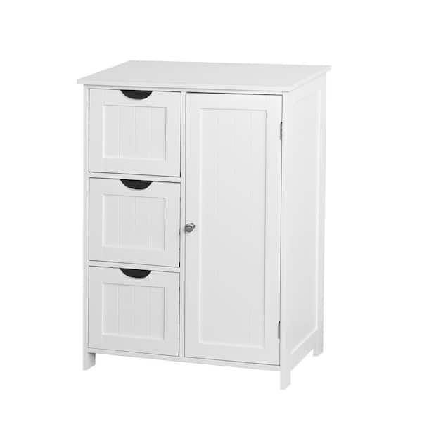 Dracelo 23.62 in. W x 11.81 in. D x 27.56 in. H White Bathroom Storage Linen Cabinet with 3 Drawers and Two Layers