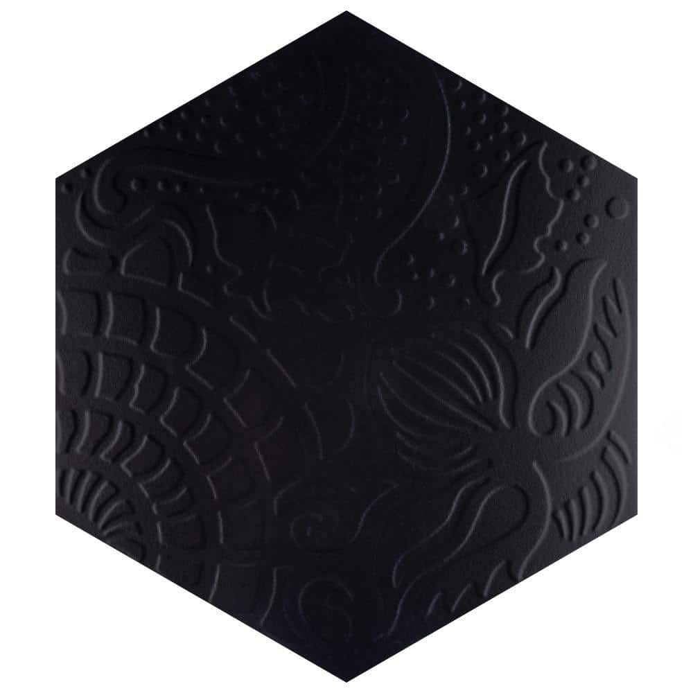 Gaudi Grand Hex Black 9-1/2 in. x 11-1/4 in. Porcelain Floor and Wall Take Home Tile Sample -  Merola Tile, S1FCD19GBX