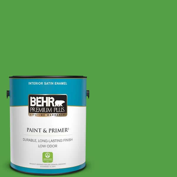 BEHR PREMIUM PLUS 1 gal. #S-G-440 Green Acres Satin Enamel Low Odor Interior Paint & Primer