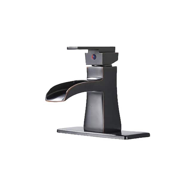 Forious pro Waterfall Single Handle Bathroom Faucet with Metal Pop-Up Drain, Bathroom Sink Faucet Oil Rubbed Bronze in Bathroom