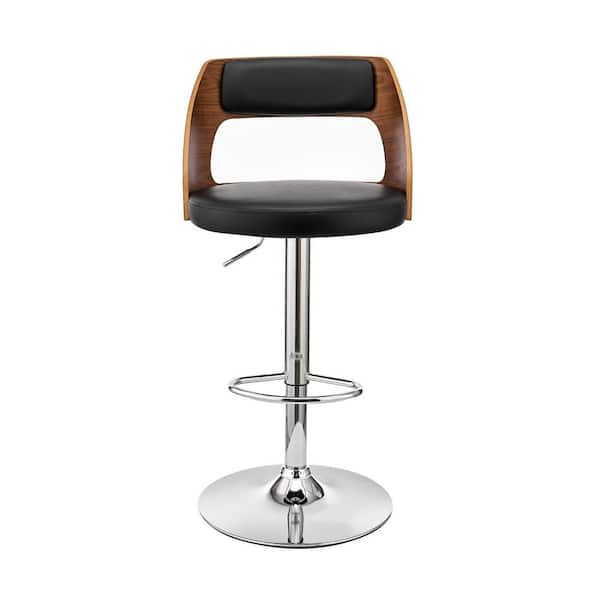 HomeRoots Black Upholstered Chrome Base Adjustable Swivel Bar Stool