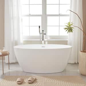 Vanity Art Calais 55 in. L x 32 in. W Acrylic Flatbottom Freestanding Bathtub with Center Drain in White/Integrated Overflow