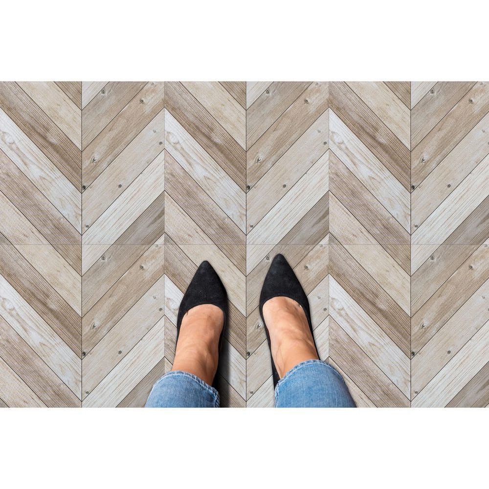 Whitewash Chevron 12" x 12" Self-Adhesive Vinyl Floor Tiles