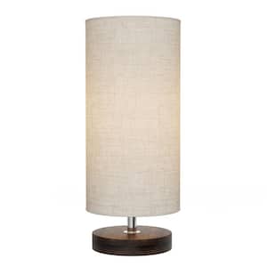 12.25 in. Dark Brown Modern Cylinder LED Table Lamp with Adjustable Wood Base and Natural Linen Shade