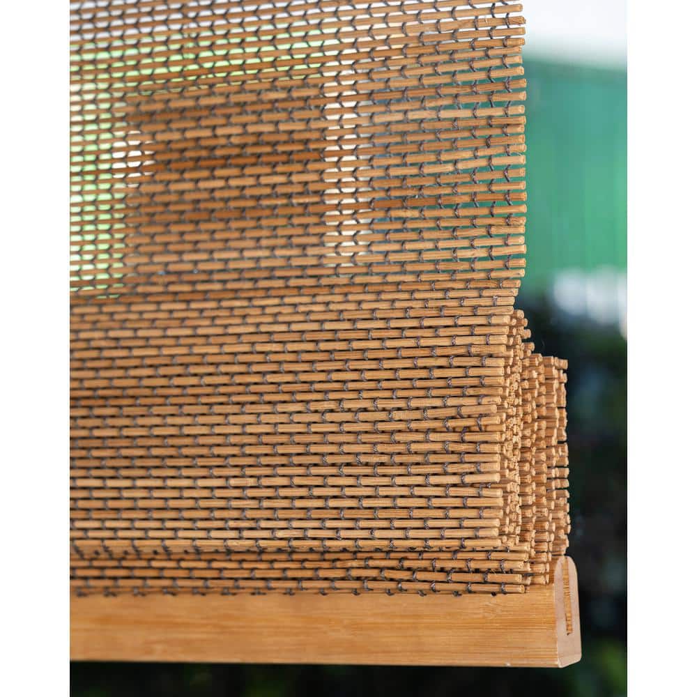 Cordless Bamboo Roman Shades with Valance, 23" x 64", Brown