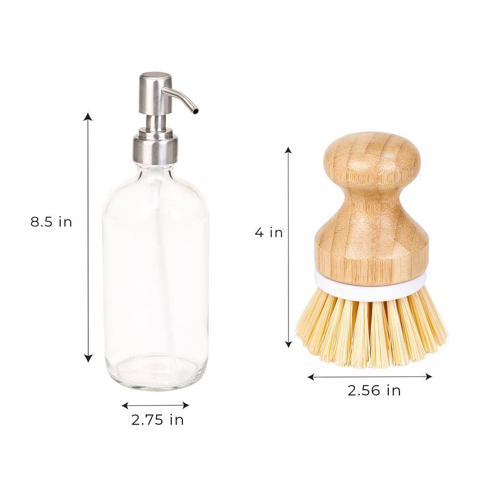 White Ceramic Soap Pump and Brush Set with Tray