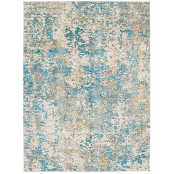SAFAVIEH Madison Teal/Gold 8 ft. x 10 ft. Geometric Abstract Area Rug