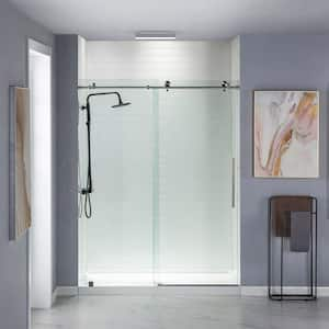 60 in. W x 76 in. H Sliding Frameless Shower Door in Brushed Nickel Finish with 3/8 in. Clear Glass